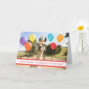 Granddaughter Cute and Fun Llama with Party Hat Card