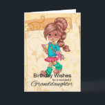 Granddaughter Cute And Trendy Birthday Greetings Card<br><div class="desc">A sweet little girl walking with her books on a modern floral swirl background</div>