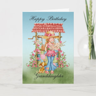 Granddaughter Cute Girl And Wishing Well Birthday Card