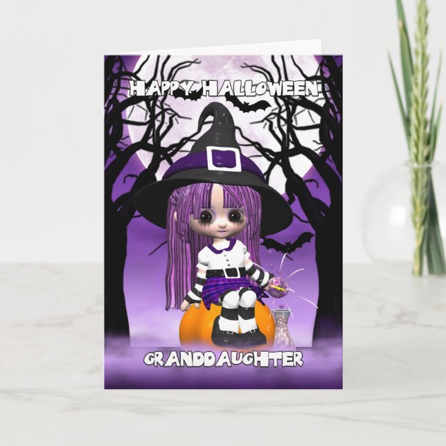 Granddaughter Cute Witch Halloween Greeting Card (Front)