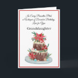 Granddaughter December Birthday Cake Poinsettias  Card<br><div class="desc">This elegant watercolor and pen illustration features a decadent chocolate cake with smooth vanilla frosting,  adorned with poinsettias,  holly,  and shimmering Christmas ornaments. A heartfelt tribute to a beloved granddaughter’s December birthday—celebrating the beauty,  warmth,  and joy she brings to every season and every moment.</div>