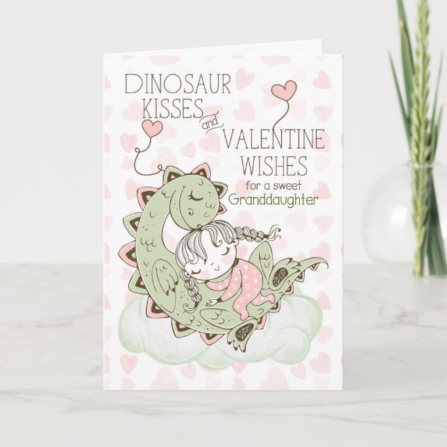 Granddaughter Dino Kisses Stegosaurus Valentine Holiday Card (Front)