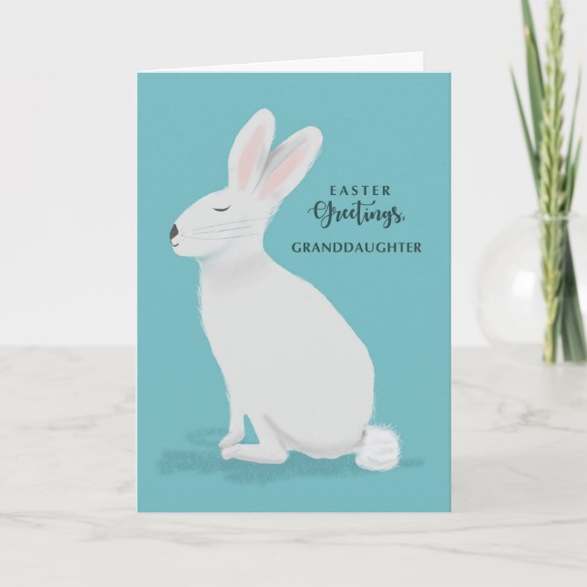 Granddaughter Easter Greetings White Rabbit  Card (Front)