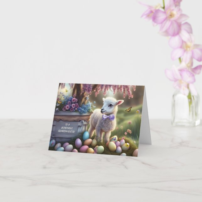 Granddaughter Easter with Lamb and Easter Eggs Card (Orchid)