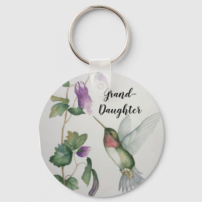 Granddaughter Elegant Hummingbird Button Keychain (Front)