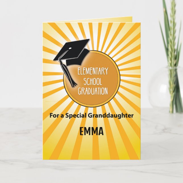 Granddaughter Elementary School Graduation Hat  Card (Front)