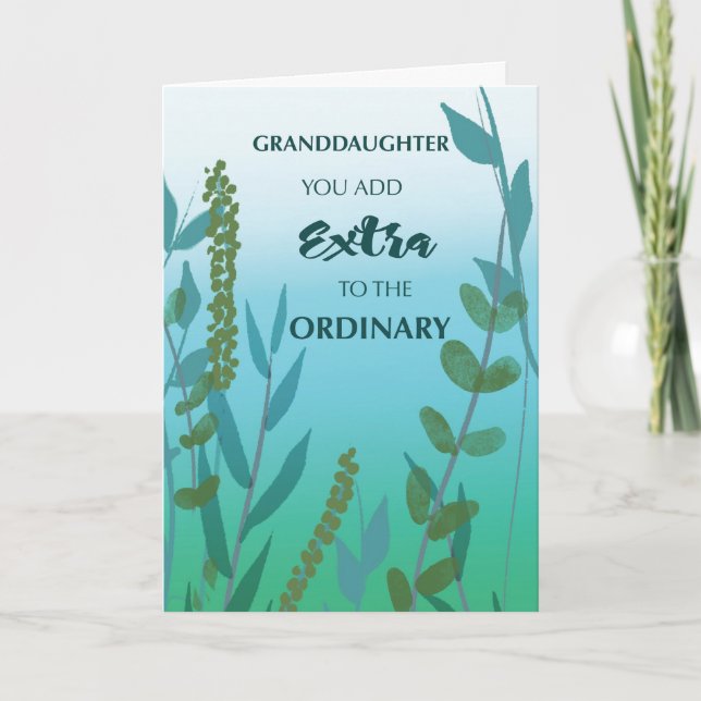Granddaughter Extra Ordinary Birthday Green Blue Card (Front)