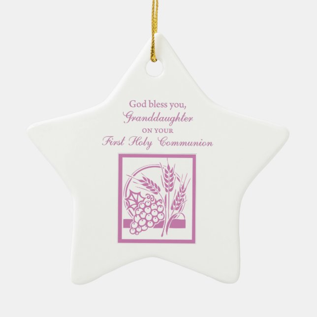 Granddaughter First Communion, Pink Ceramic Tree Decoration (Front)