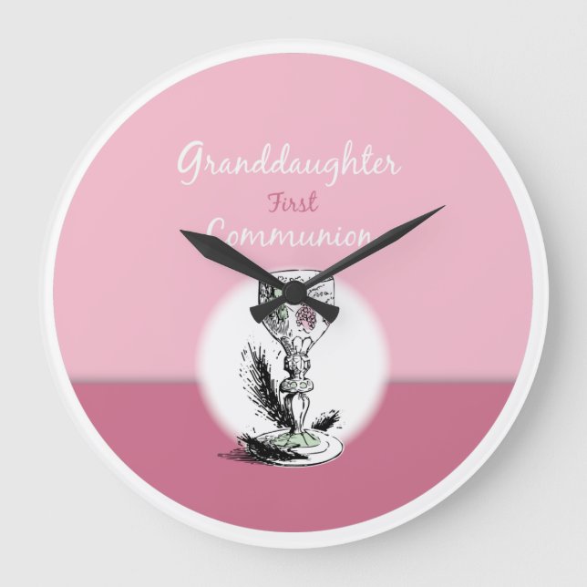 Granddaughter First Communion Pink, Chalice Large Clock (Front)