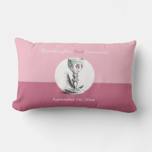 Granddaughter First Communion Pink, Chalice Lumbar Cushion (Front)