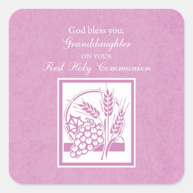 Granddaughter First Communion, Pink Square Sticker (Front)