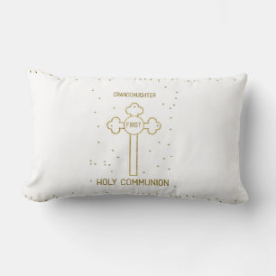 Granddaughter First Holy Communion Gold Look Cross Lumbar Cushion