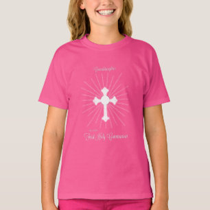Granddaughter First Holy Communion Gold Look Cross T-Shirt