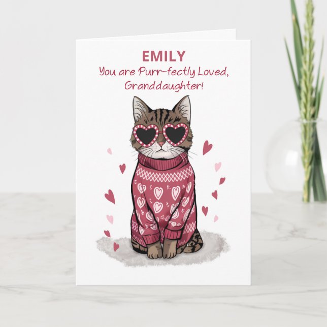 Granddaughter Funny Cat Sunglasses Valentine Card (Front)