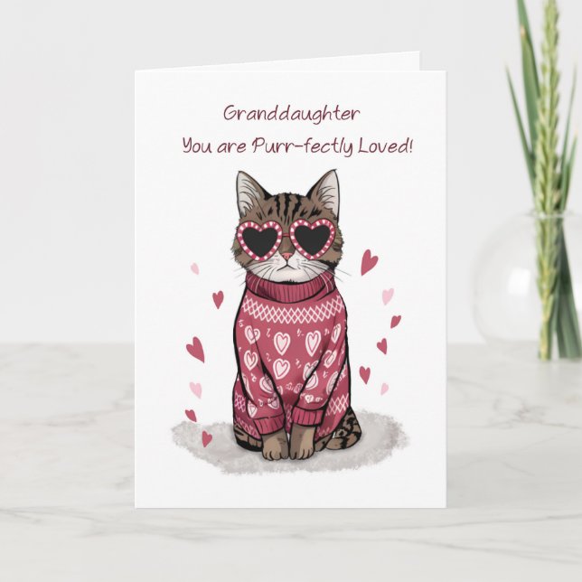 Granddaughter Funny Cat Sunglasses Valentine Card (Front)