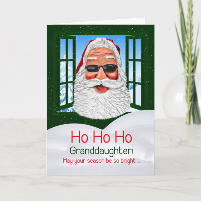 Granddaughter Funny Christmas Santa in Sunglasses Holiday Card (Front)