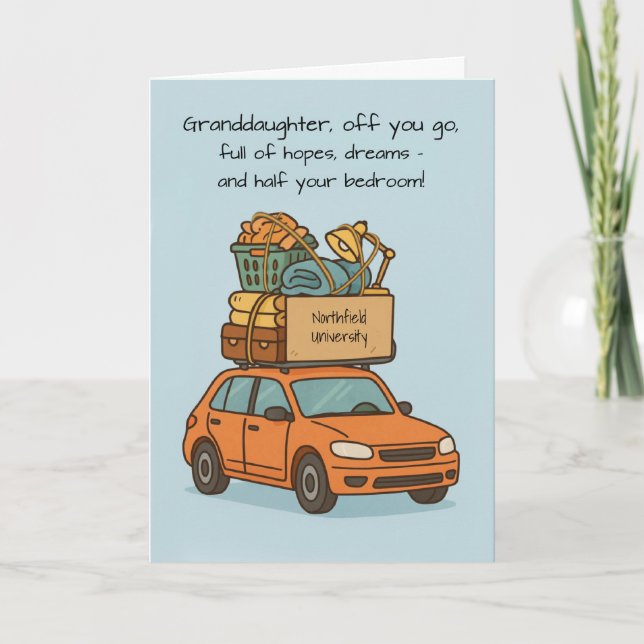 Granddaughter Funny Off to Colleg Car Customisable Card (Front)