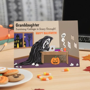 Granddaughter Grim Reaper Away College Halloween Card