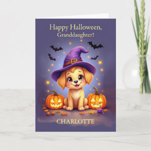 Granddaughter Halloween Customisable Name Puppy Card