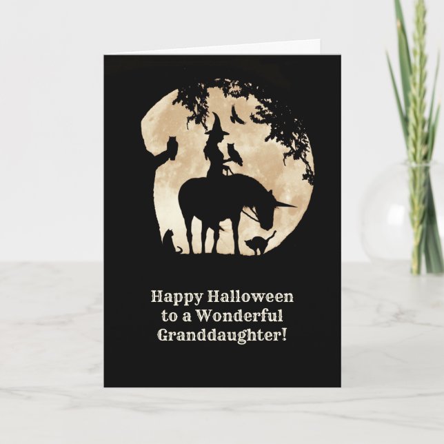 Granddaughter Halloween Witch and Unicorn Card (Front)