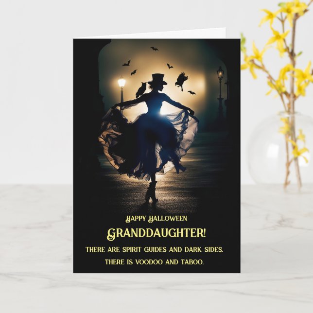 Granddaughter Halloween with Dancing Voodoo Lady  Card (Yellow Flower)
