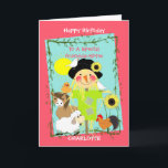 Granddaughter Happy Birthday Cute Farm Animals Card<br><div class="desc">Cute farm animals and scarecrow,  colourful illustration for kids,  shown here as happy birthday to a lovely granddaughter but easy to edit f or a grandson,  daughter,  son etc just customise to your needs and change the name at no extra cost.</div>