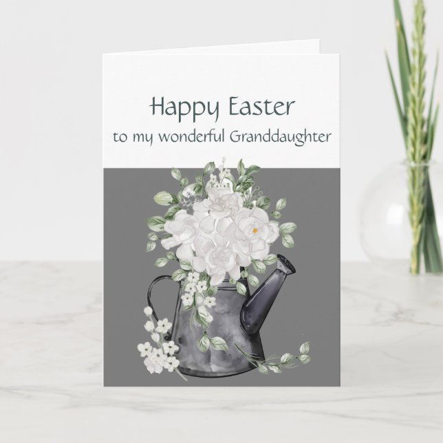 Granddaughter Happy Easter White Flowers Floral Holiday Card (Front)