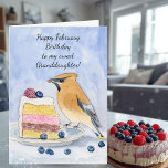 Granddaughter Happy February Birthday Bird Card<br><div class="desc">Sweet and thoughtfully illustrated, this birthday card for a granddaughter features a hand-painted Cedar Waxwing enjoying a slice of Neapolitan Cake topped with blueberries and raspberries. Created in watercolor and pen, the artwork blends nature, charm, and a gentle sense of celebration—making it a lovely keepsake for a granddaughter who brings...</div>