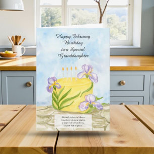 Granddaughter Happy February Irises Birthday Cake Card