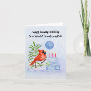 Granddaughter Happy January Birthday Cardinal Cake Card