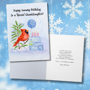 Granddaughter Happy January Birthday Cardinal Cake Card