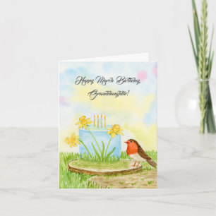 Granddaughter Happy March Birthday Robin Daffodils Card