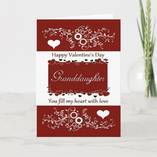 Granddaughter Happy Valentine's Day Hearts/Swirls Holiday Card