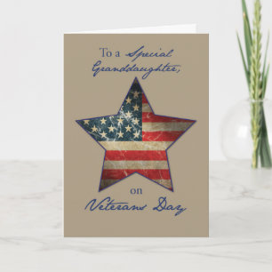 Granddaughter, Happy Veterans Day, Old Flag Star Thank You Card