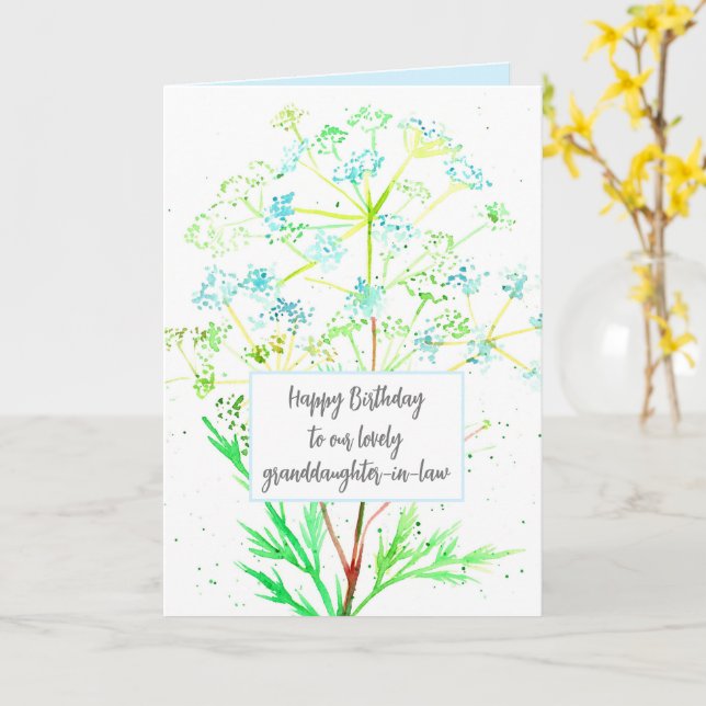 Granddaughter In Law Happy Birthday Blue Flowers Card (Yellow Flower)