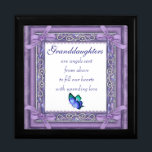 Granddaughter Keepsake Box/Butterfly & Quote Gift Box<br><div class="desc">Granddaughters Keepsake Box/Purple with Hearts and Quote "Granddaughters are angels sent from above to fill our hearts with unending love". Size Large 7.125" Square w/6" Tile Display your favourite images on a vibrant tile inlaid into the lid of this beautiful jewellery box. Made of lacquered wood, the jewellery box comes...</div>