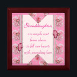 Granddaughter Keepsake Box/Butterfly & Roses Gift Box<br><div class="desc">Granddaughters Keepsake Box/Butterfly and Pink Roses with Quote "Granddaughters are angels sent from above to fill our hearts with unending love". Size Large 7.125" Square w/6" Tile Display your favourite images on a vibrant tile inlaid into the lid of this beautiful jewellery box. Made of lacquered wood, the jewellery box...</div>