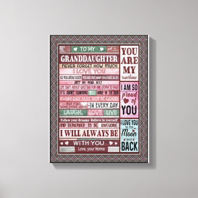 Granddaughter Lovers | Letter To My Granddaughter Canvas Print (Front)