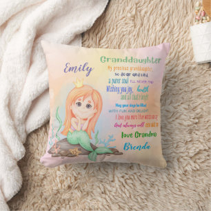 Granddaughter Mermaid Gift Custom Poem Add Name Cushion