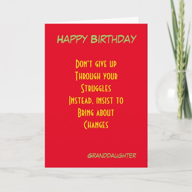 Granddaughter motivational birthday greeting cards (Front)