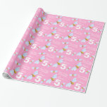 Granddaughter name bee 5th birthday wrap wrapping paper<br><div class="desc">Birthday wrapping paper in a white, pink and black kids flying bee Watercolor design. Personalise this birthday paper with your own granddaughters or relatives name and age and relation. Currently reads Happy Birthday granddaughter Jessica 5 today. Perfect for wrapping a special fifth birthday gift. Uniquely painted in watercolor and designed...</div>