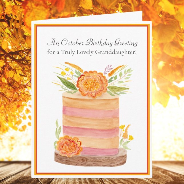 Granddaughter October Birthday Marigolds on Cake Card (Creator Uploaded)