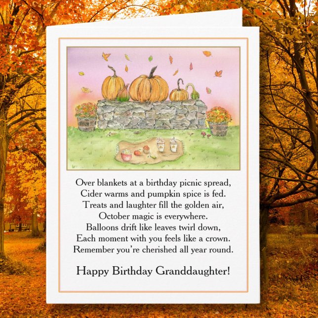 Granddaughter October Birthday with Pumpkin Picnic Card (Creator Uploaded)