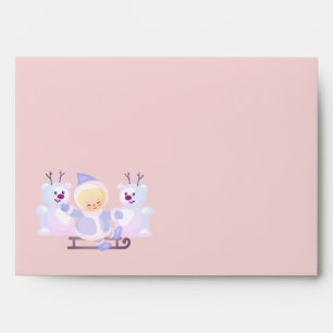 Granddaughter on Sled Snowman Cute Christmas Envelope