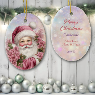 Granddaughter Pink Christmas Rose Bouquet Santa Ceramic Tree Decoration