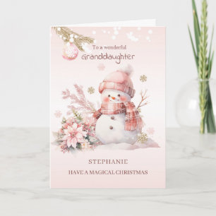 Granddaughter Pink Christmas Snow Girl Holiday Card