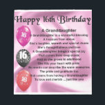 Granddaughter Poem 16th Birthday Notepad<br><div class="desc">A great gift for a special granddaughter on her 16th birthday</div>