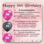 Granddaughter Poem - 18th Birthday Coaster<br><div class="desc">A great gift for a special granddaughter on her 18th Birthday</div>