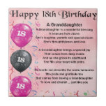 Granddaughter Poem - 18th Birthday Tile<br><div class="desc">A great gift for a special granddaughter on her 18th Birthday</div>