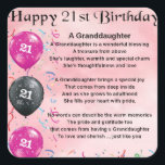 Granddaughter Poem - 21st Birthday Square Sticker<br><div class="desc">A great gift for a special granddaughter on her 21st birthday</div>